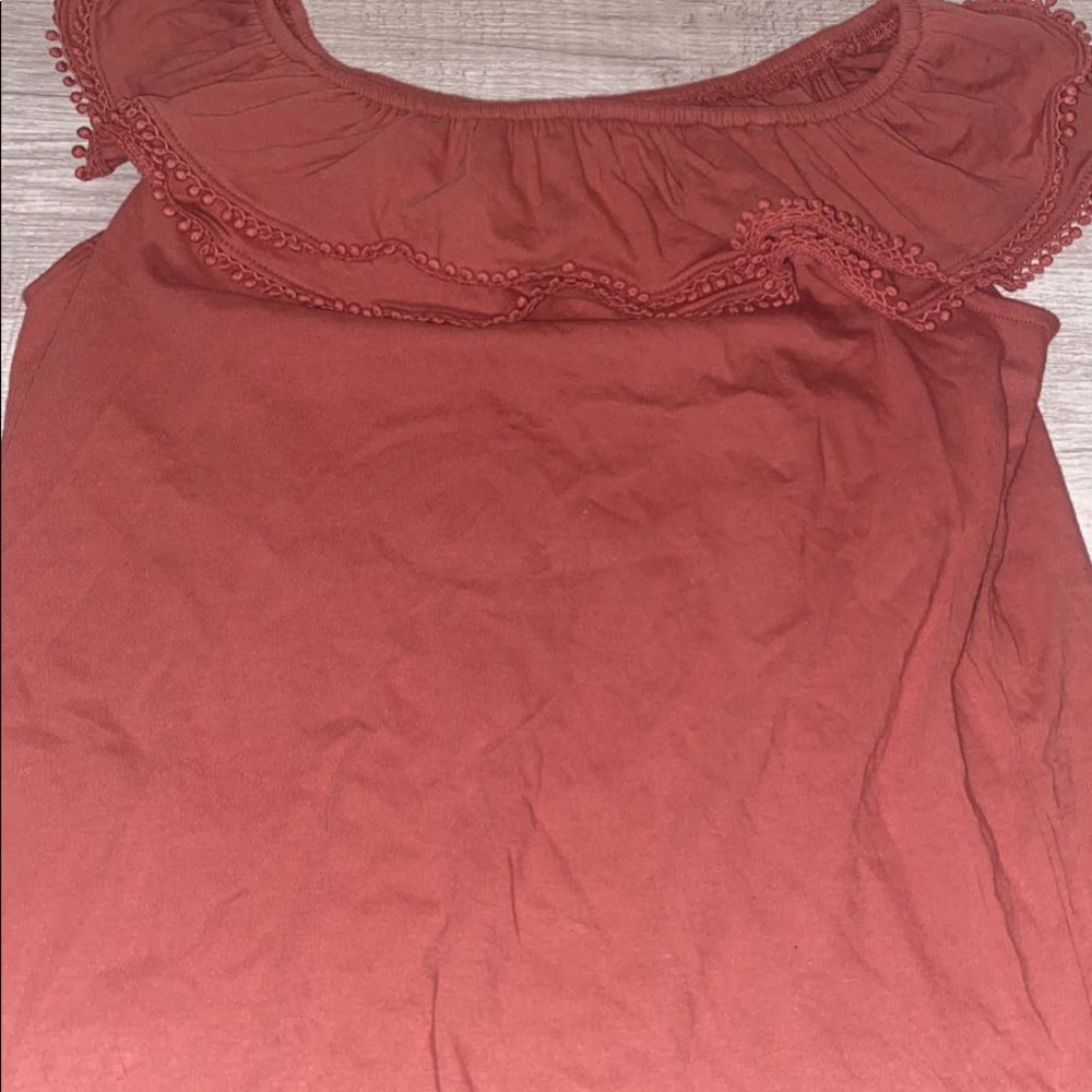 Pinkish/ redish colored off the shoulder shirt